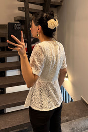 Beyaz Dantel Detaylı Vintage Bluz SY-3695-Beyaz