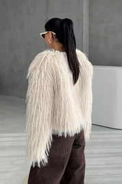 Ekru Saçaklı Kürk Ceket SY-3388-Ekru