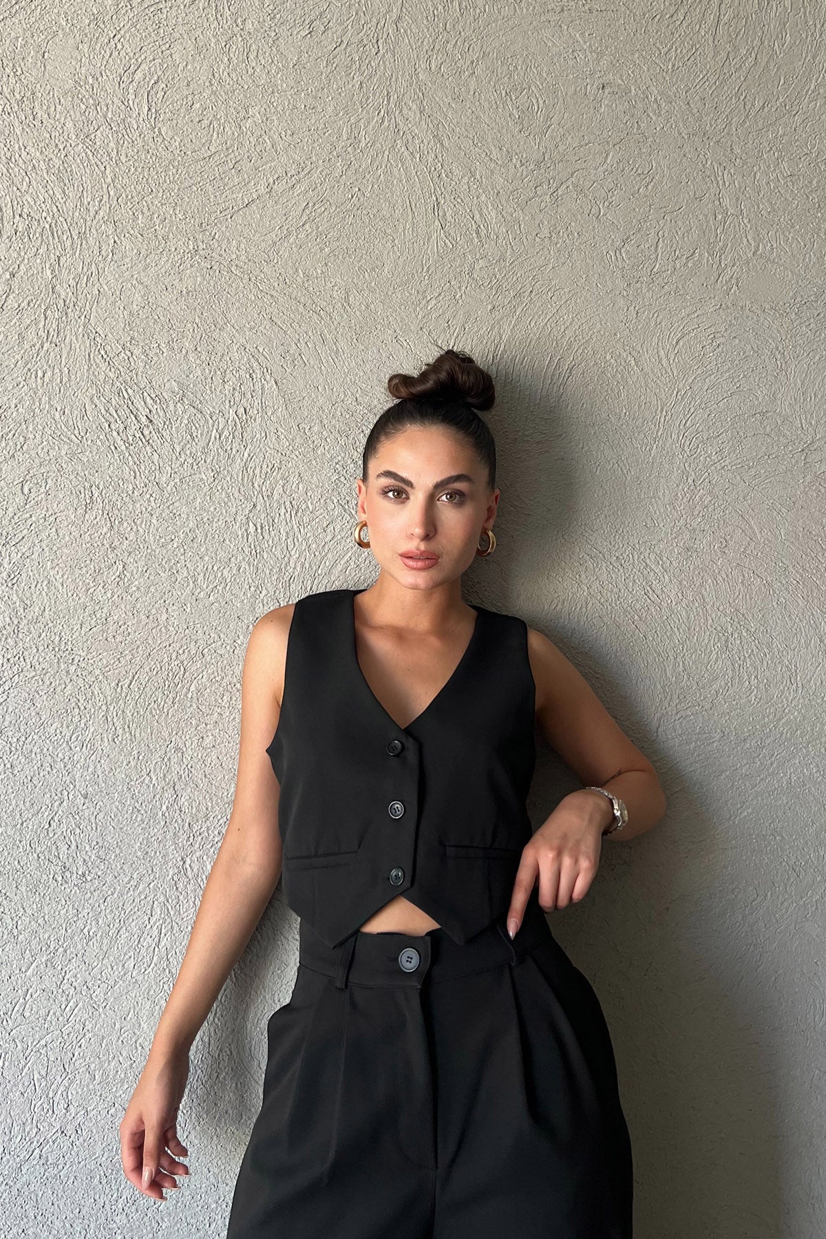 Siyah Özel Dikim Yelek ve With Vest Pantolon Takım SY-1841-Siyah