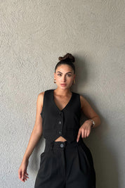 Siyah Özel Dikim Yelek ve With Vest Pantolon Takım SY-1841-Siyah