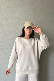 Bej Triko Detay Modal Sweatshırt SY-1796-Bej