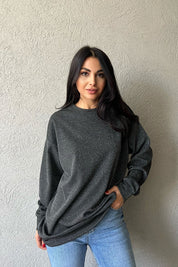 Siyah Simli Bisiklet Yaka Sweat SY-1211-Siyah