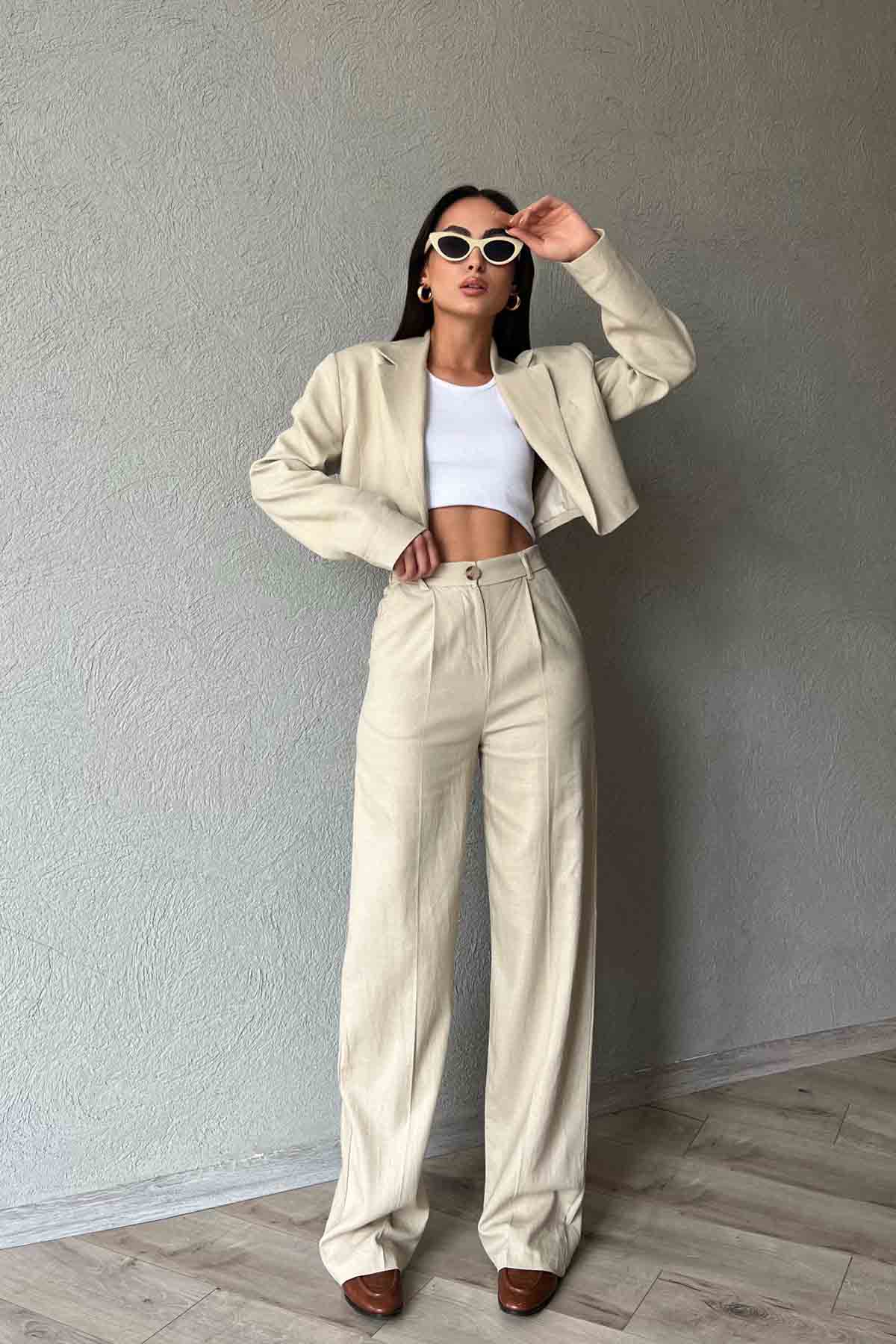 Naturel  Blazer Ceket Pantolon Keten Takım SY-2018-Naturel