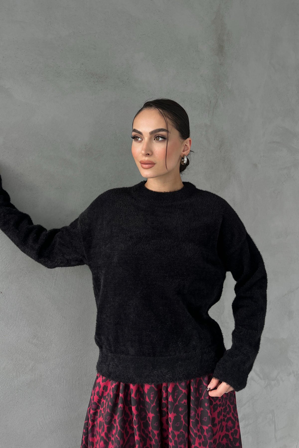 Siyah Zulia Bisiklet Yaka Basic Kazak SY-2753-Siyah