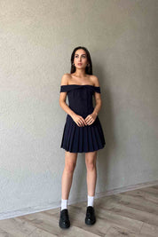 Lacivert Madonna Yaka Yelek  Etek Takım SY-1975- Lacivert