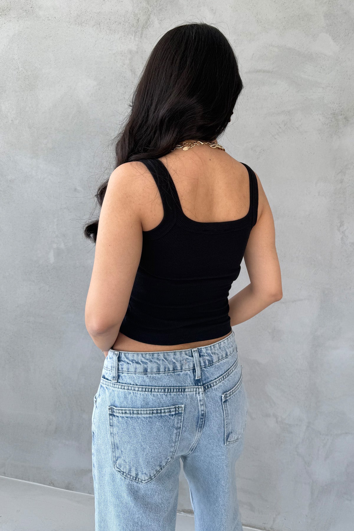 Siyah Slim Fit Dar Kesim U Yaka Fitilli Atlet SY-3171-Siyah