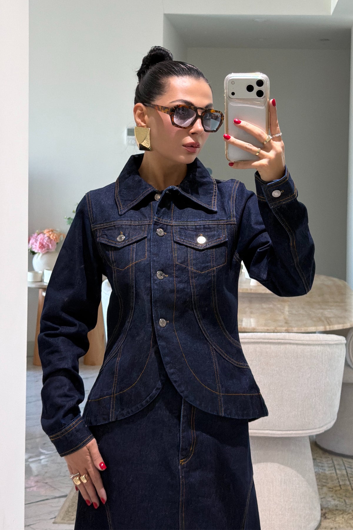 Denim Mavi Tasarım Etekli Takım SY-3854-Mavi
