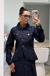 Denim Mavi Tasarım Etekli Takım SY-3854-Mavi