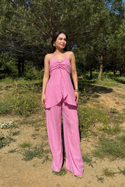 Pembe Volan Detaylı Bluz ve Pantolon Takım SY-3190-Pembe