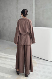 Kahve Çizgili Pantolon Üst Takım SY-3431-Kahve