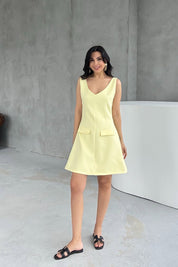Sarı Askılı Sahte Cep Detaylı Elbise SY-3139-Sarı