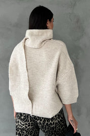 Taş Kısa Kollu Şal Detay Oversize Kazak SY-2818-Taş