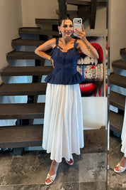 Çizgili Lacivert Korse Bluz SY-3750-Lacivert