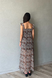 Leopar Fırfırlı Astarlı Tül Elbise SY-2252-Leopar