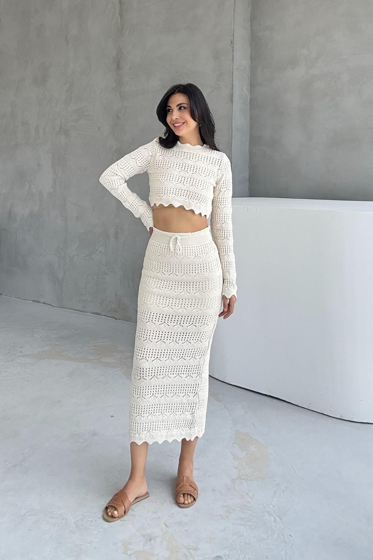 Ekru Uzun Kollu Örgü Bluz SY-3349-Ekru