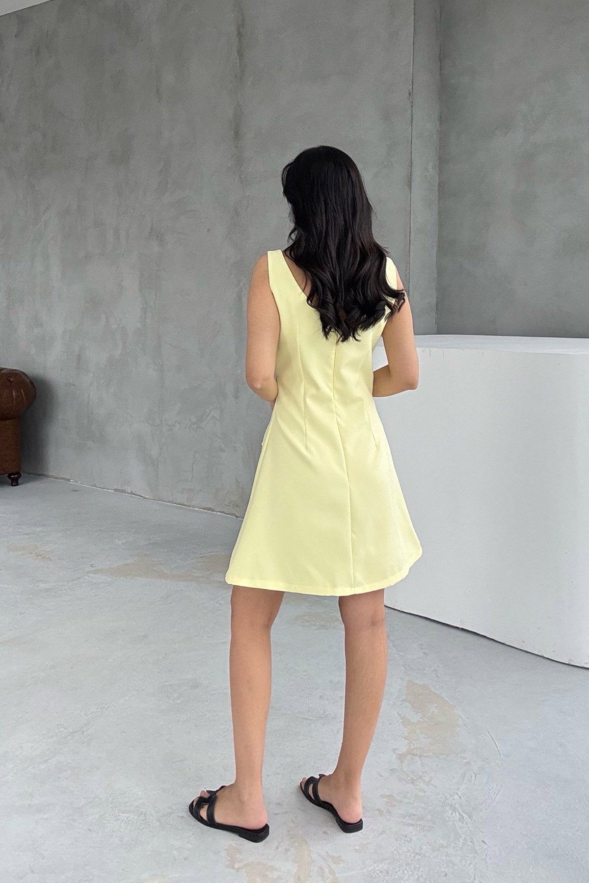 Sarı Askılı Sahte Cep Detaylı Elbise SY-3139-Sarı