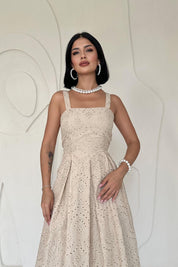 Vizon Askı Aparat Detaylı Brode Elbise SY-2036-Vizon