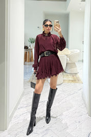 Bordo Kemer Detaylı Kitya Elbise SY-3559-Bordo