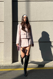 Pembe Düğme Detaylı Tüvit Şort Etek SY-1577-Pembe