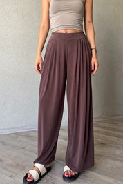 Kahve Önü Pileli Rahat Marka Model Pantolon SY-2232-Kahve