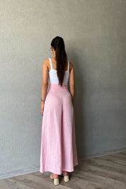 Pembe Çift Düğmeli Keten Pantolon SY-2228-Pembe
