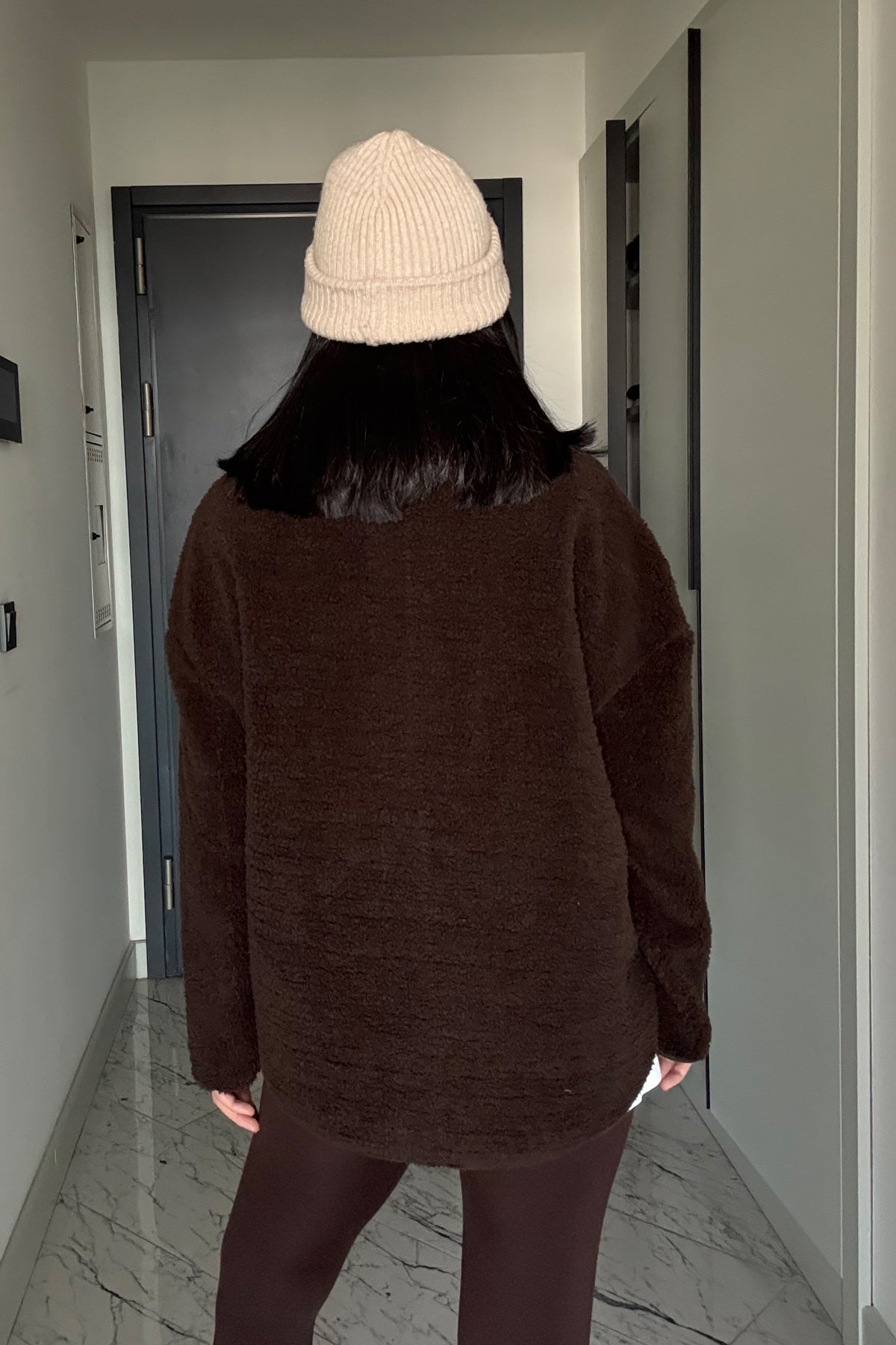 Kahverengi Dik Yaka Peluş Sweat SY-3510-Kahverengi