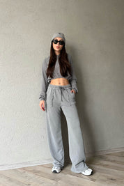 Gri Bol Paça Cep Detaylı Eskitme Eşofman Altı SY-1684-Gri