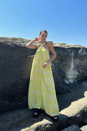 Sarı Çapraz Yaka Salaş Midi Elbise SY-0782-Sarı