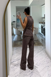 Brown Denim Yelekli Pantolon Takım SY-3853-Kahverengi