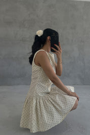 Bej Sırt Dekolteli Puantiyeli Mini Elbise SY-3256-Bej