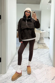 Kahverengi Dik Yaka Peluş Sweat SY-3510-Kahverengi