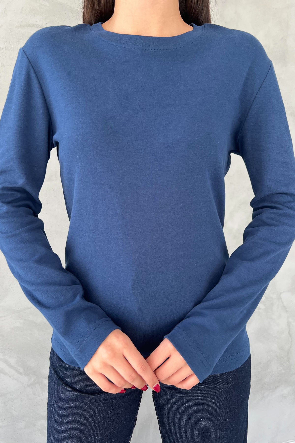 Lacivert Uzun Kollu Basic T-shirt SY-1566-Lacivert