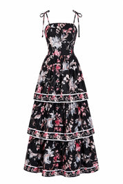 Siyah Floral Desenli Kat Kat Elbise SY-3822-Sİyah
