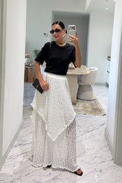 Beyaz Pinterest Asimetrik Dantel Maxi Etek SY-3825-Beyaz