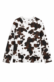 Kahve Cow Desenli Kahve Uzun Kollu Tişört SY-3827-Kahverengi