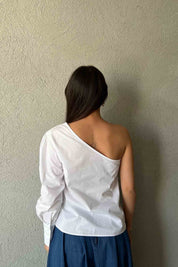 Beyaz Tek Omuz Özel Tasarım Gömlek SY-1736-Beyaz