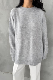 Gri Bisiklet Yaka Lastikli Pinterest Triko Kazak SY-3368-Gri