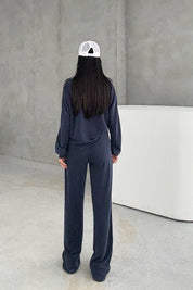 Orjinal Marka Bisiklet Yaka Çizgili Eşofman Takımı - Koyu Mavi SY-3421-Koyu Mavi