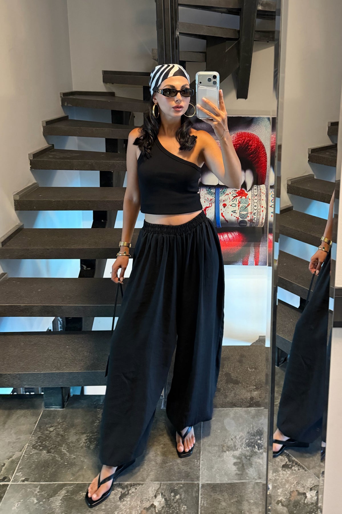 Siyah Beli Lastikli Şalvar Pantolon SY-3761-Siyah