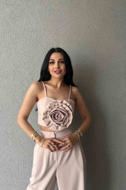 Bej Gül Detaylı Askılı Büstiyer SY-2027-Bej