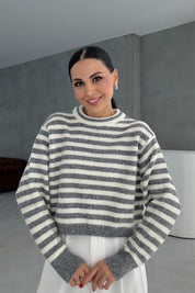 Gri Çizgili Yumuşak Triko Kazak SY-3434-Gri