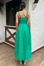 Yeşil Askı Aparat Detaylı Brode Elbise SY-2036-Yeşil