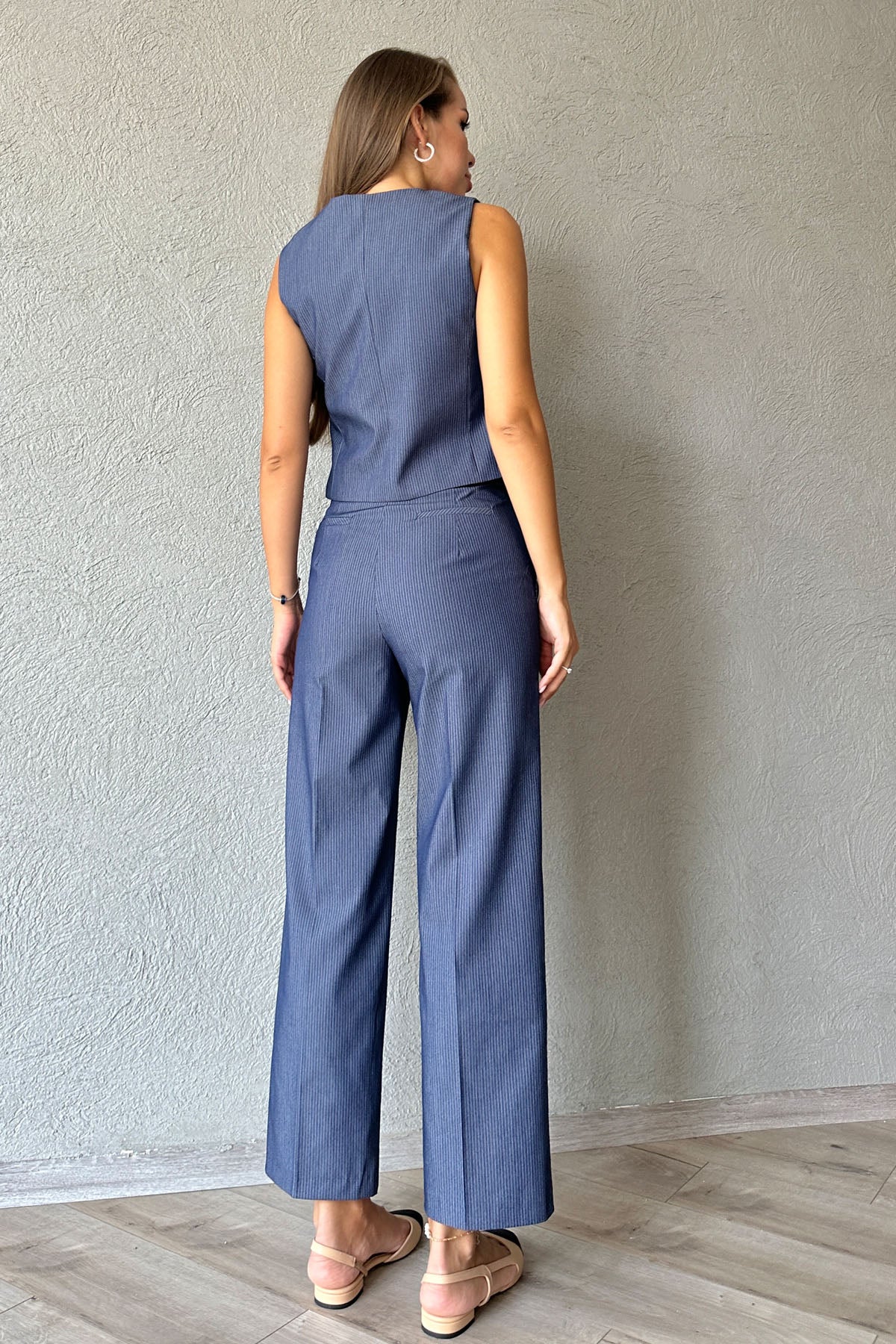 Lacivert Çizgili Pens Detaylı Yelek ve Pantolon Takım SY-0972-Lacivert