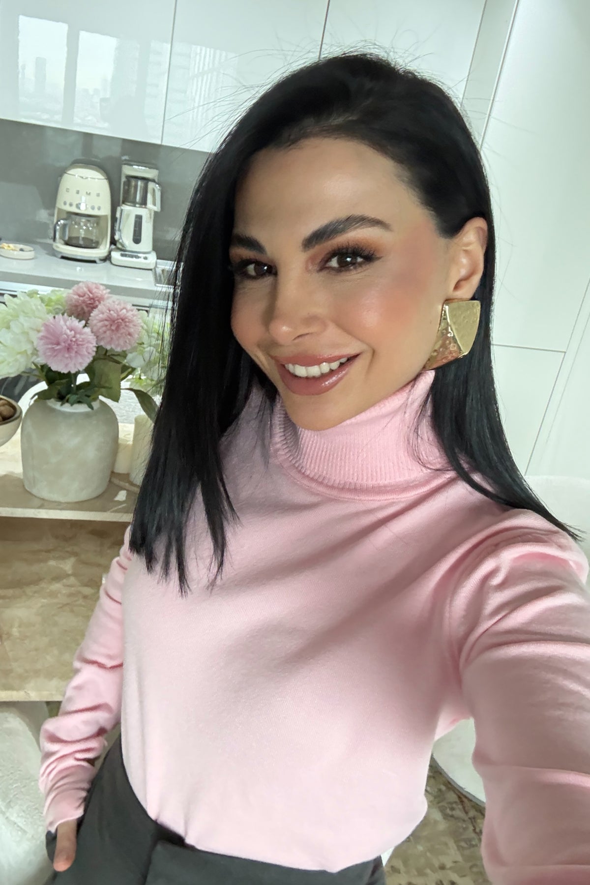 Pembe Kadın Balıkçı Yaka Kazak SY-3509-Pembe