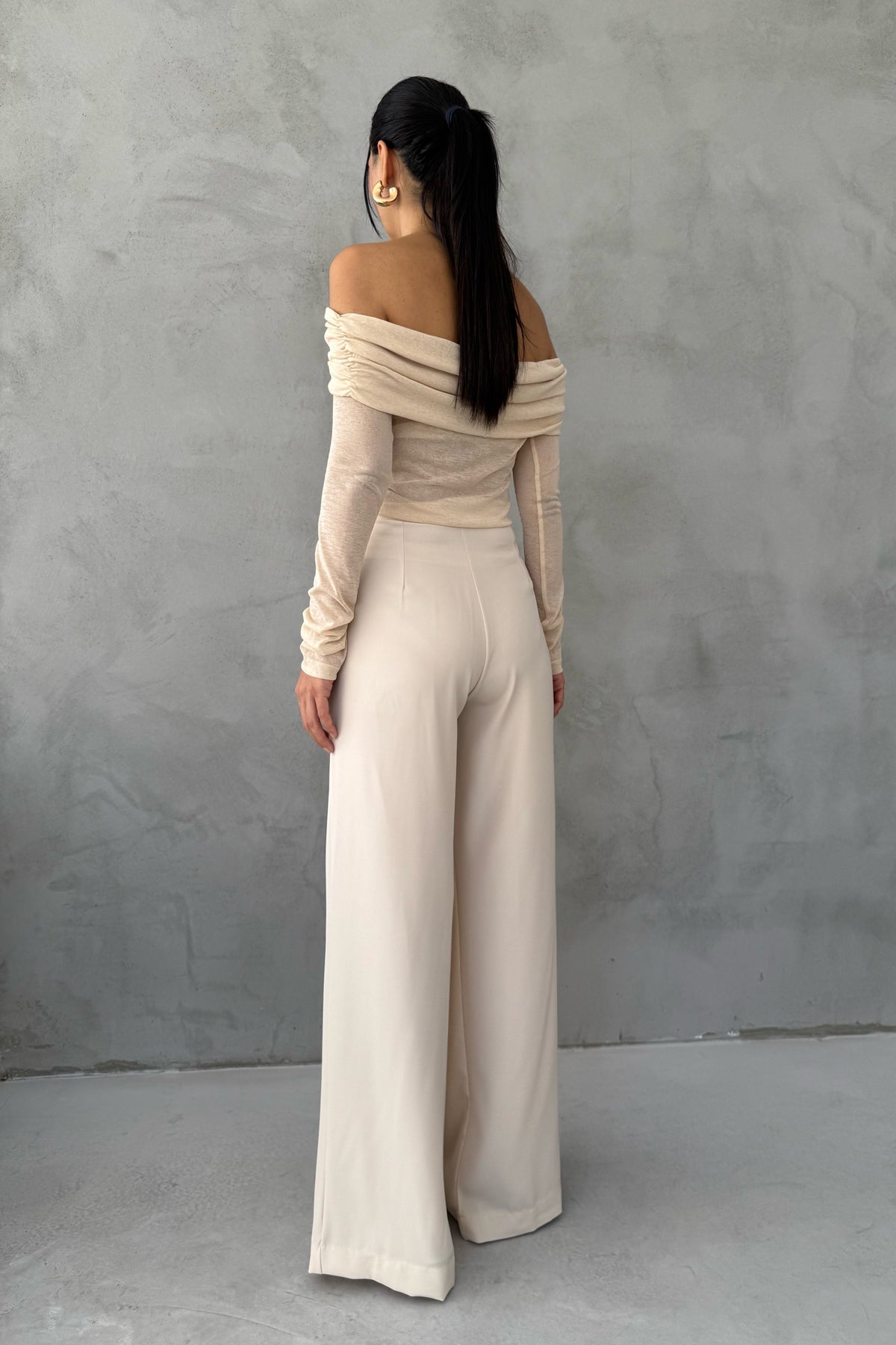 Bej Pileli Palazzo Pantolon SY-3336-Bej