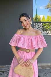 Pembe  Madonna Yaka Kemer Detaylı Fisto Elbise SY-1964-Pembe
