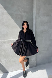 Siyah Beli Lastikli Fermuarlı Uzun Kollu Elbise SY-2545-Siyah