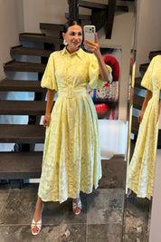Yellow Princess Balon Kol Elbise SY-3792-Sarı