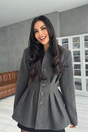 Antrasit Belden Oturmalı Kaşe Özel Üretim Ceket SY-3416-Anstarasit