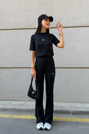 Siyah Modal T-Shirt İspanyol Paça Tayt Takım SY-3314-Siyah